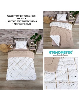 ETE HOMETEX TEK KİŞİLİK LÜX WELSOFT YORGAN SETİ YANSIMA BEJ 155X215CM 8696474231851